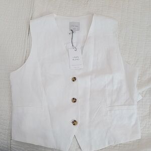 Womens White Linen Blend Vest